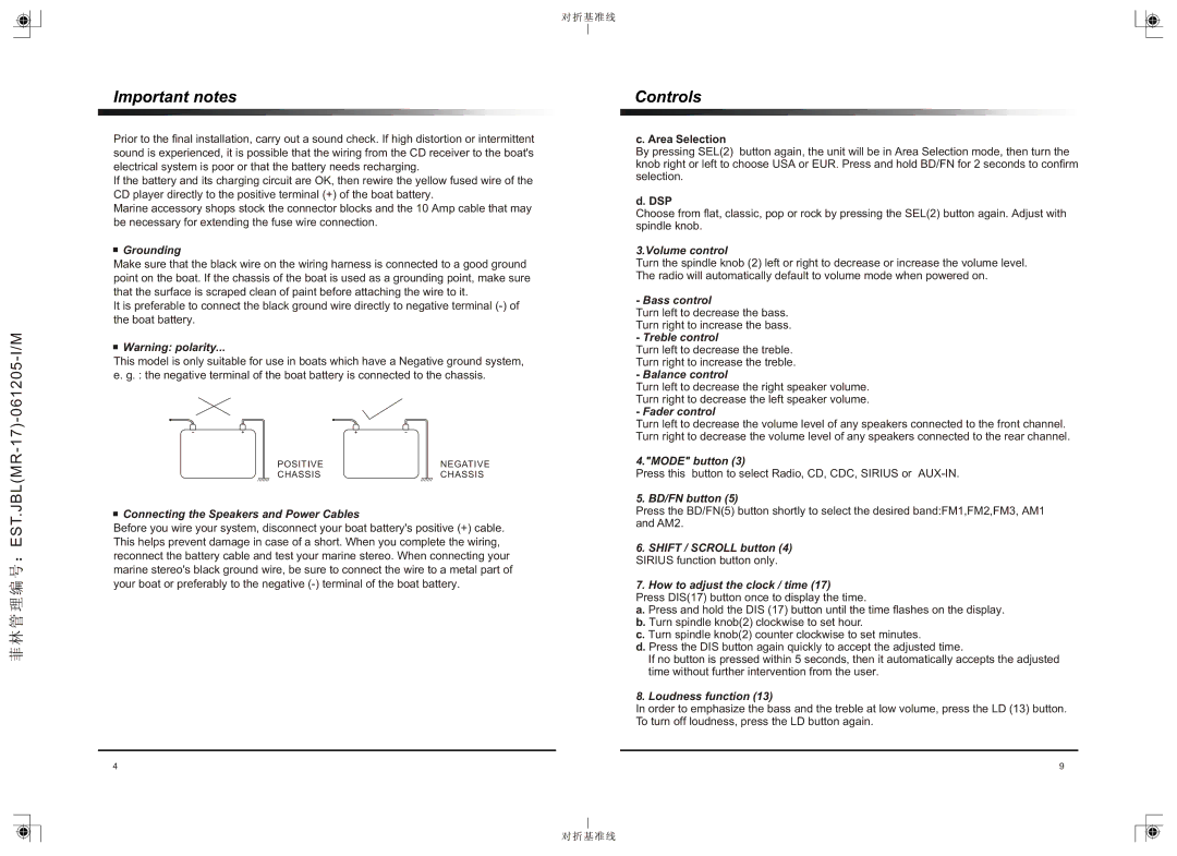 JBL MR-17 operation manual Important notes, Controls 