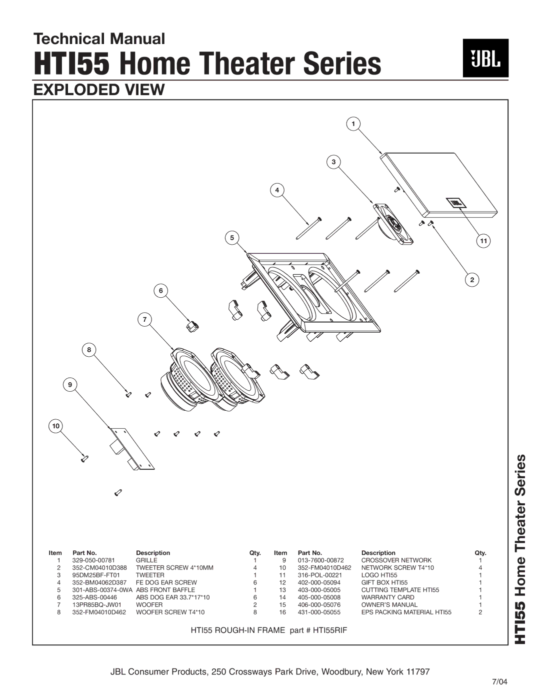 JBL MRK-300ST-BK technical manual Exploded View, HTI55 ROUGH-IN Frame HTI55RIF 