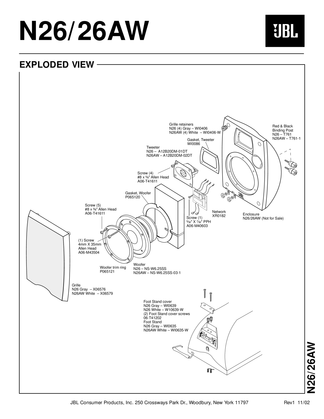 JBL N26/26AW technical manual Exploded View 