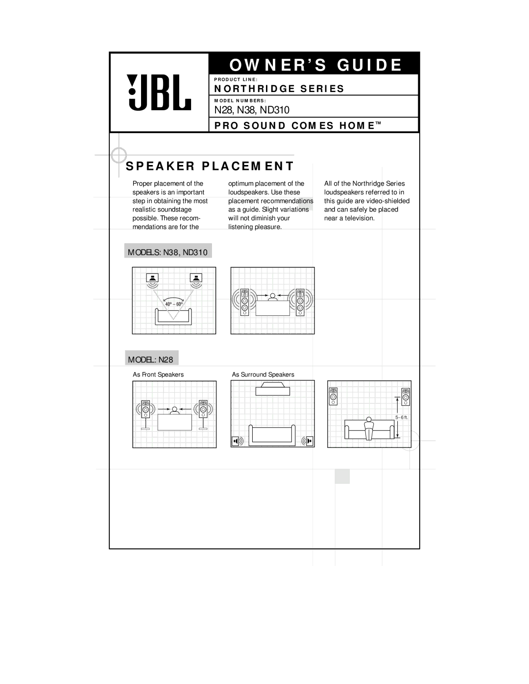 JBL N28 manual N E R ’ S G U I D E, E a K E R P L a C E M E N T 