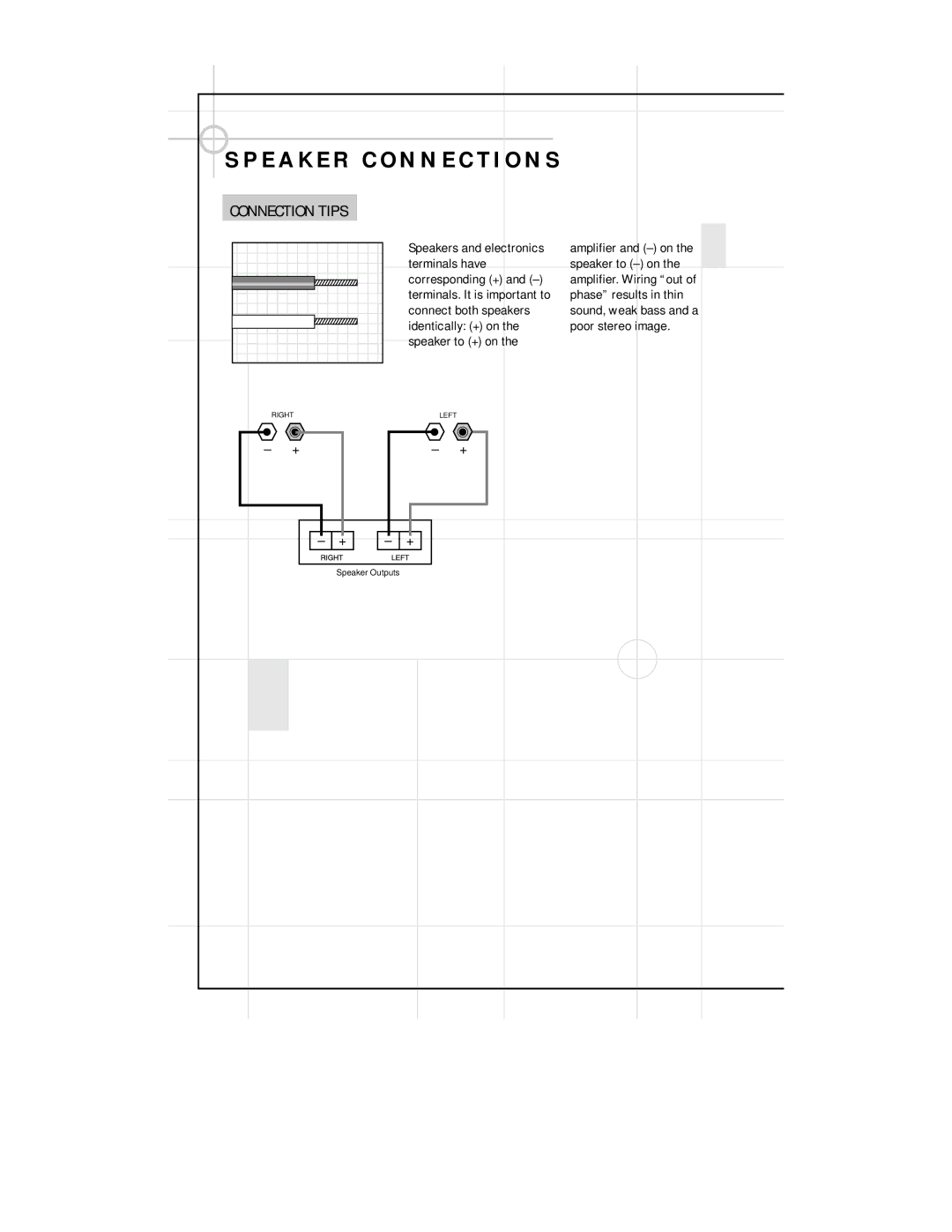 JBL N28 manual E a K E R C O N N E C T I O N S, Connection Tips 