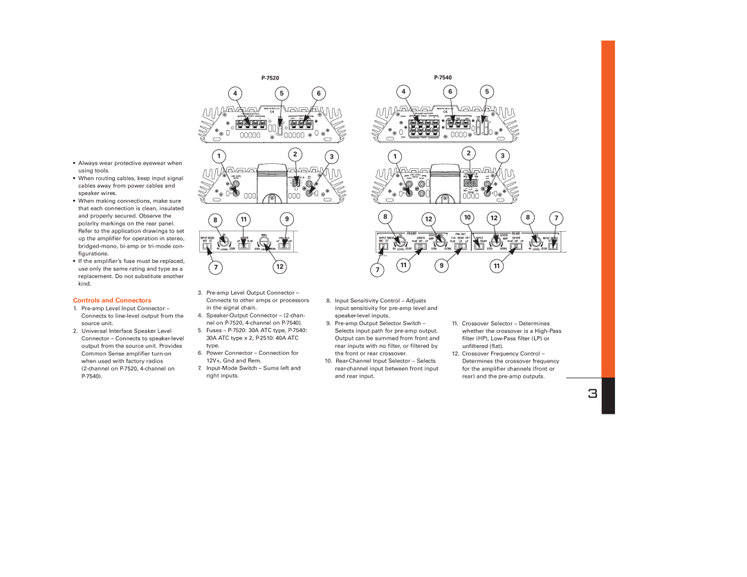 JBL P-7520, P-7540, P-2510 owner manual 712, Controls and Connectors 