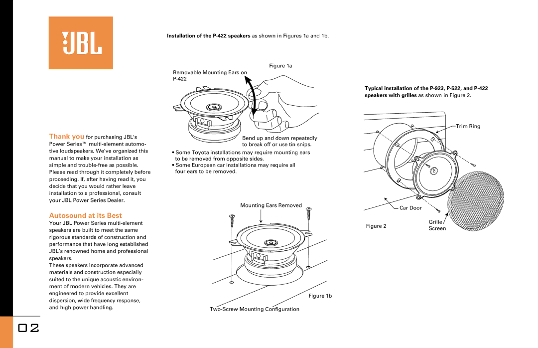 JBL P-622, P-923, P-522, P-422 owner manual Autosound at its Best 