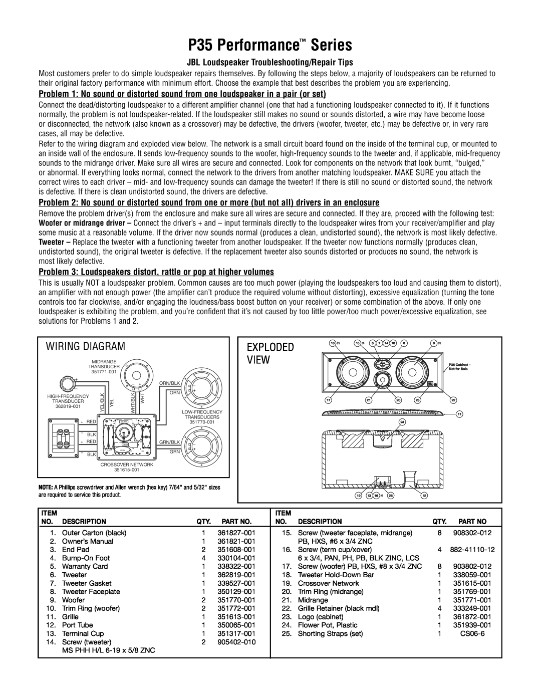 JBL manual Speaker Placement, MODELS P25, P35, Owner’S Guide, Performance Series 