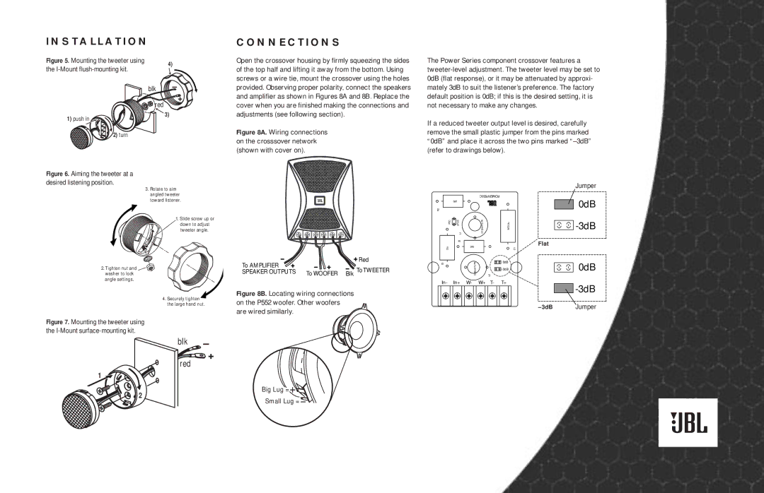 JBL P650c, P550c owner manual Installation Connections, Blk + red 