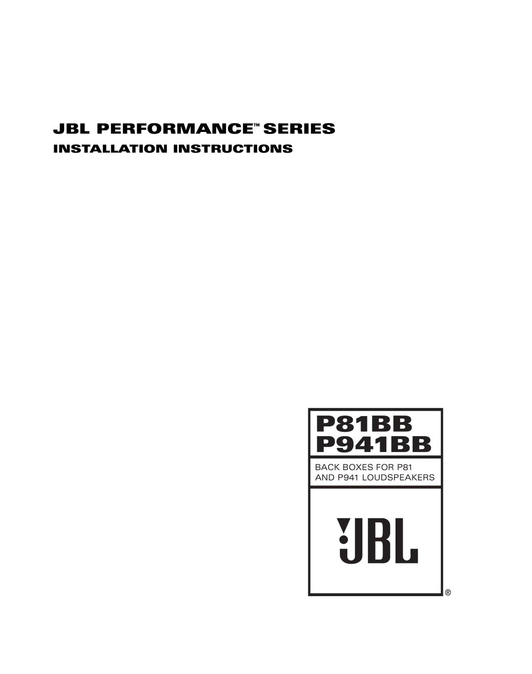 JBL P81BB, P941BB installation instructions 