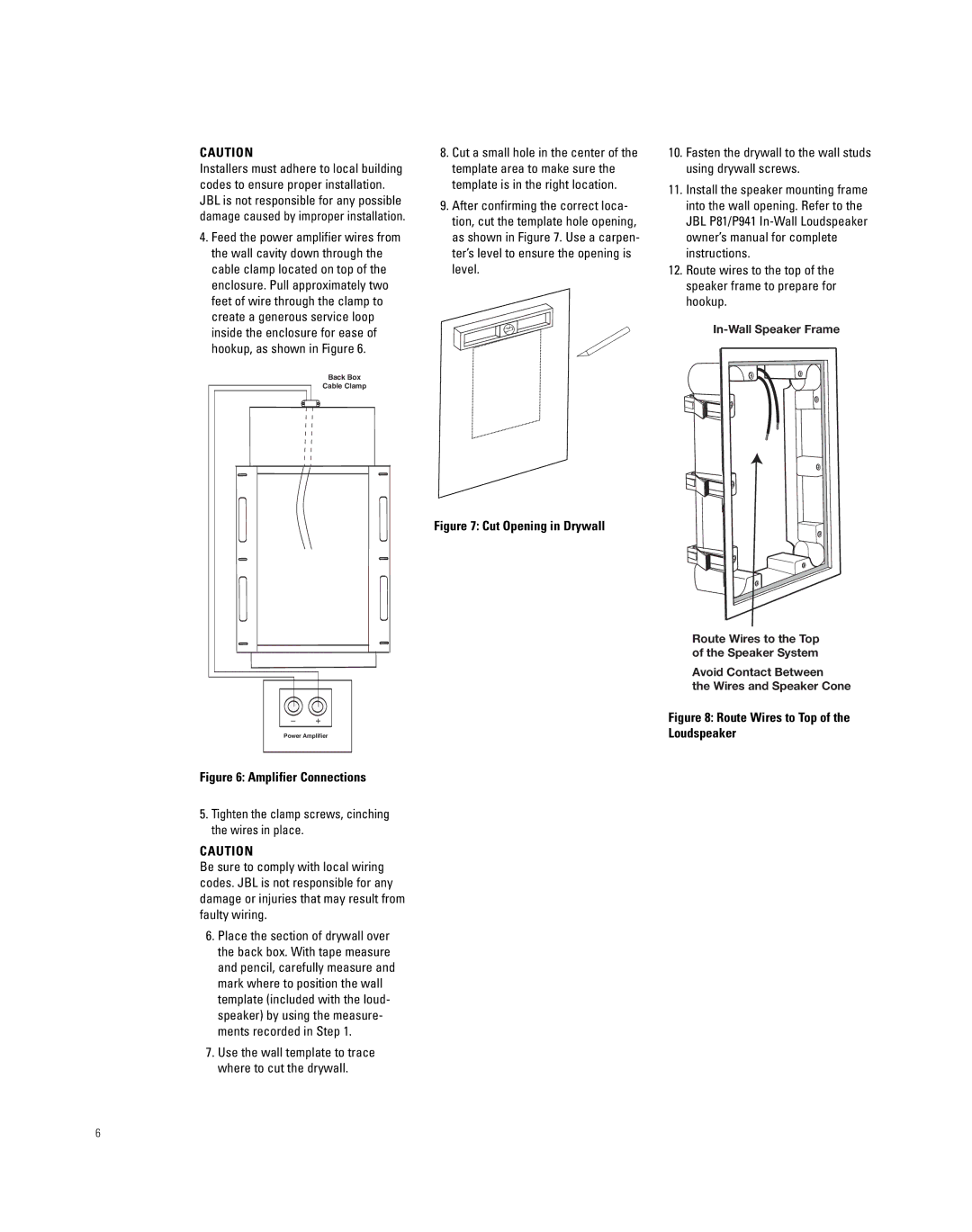 JBL P941BB, P81BB installation instructions Cut Opening in Drywall 