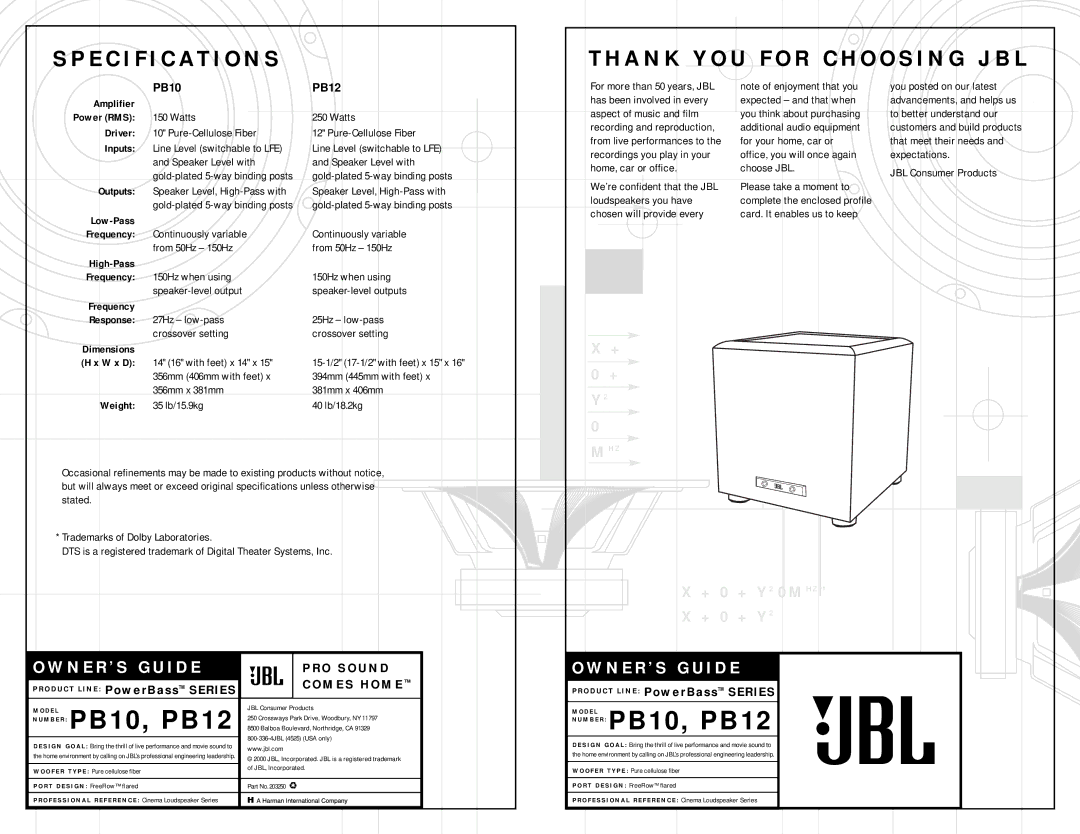 JBL specifications PB10 PB12, M E S H O M E 