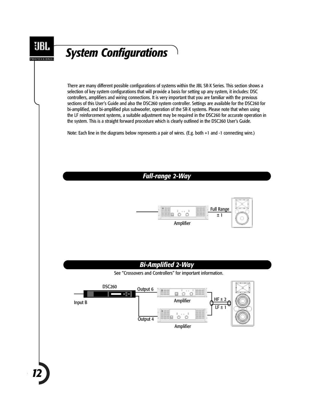 JBL Professional 981-00052-02 specifications System Configurations, Full-range 2-Way, Bi-Amplified 2-Way 