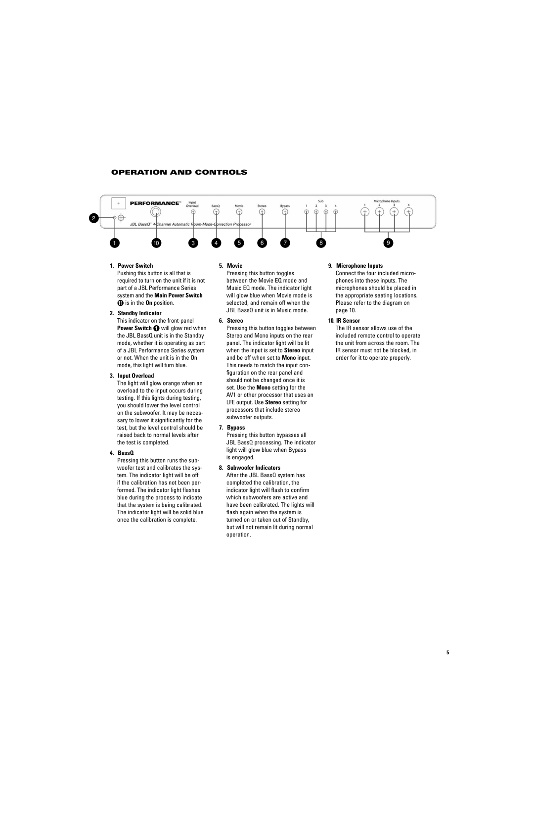 JBL Professional BASSQ manual Operation and Controls 