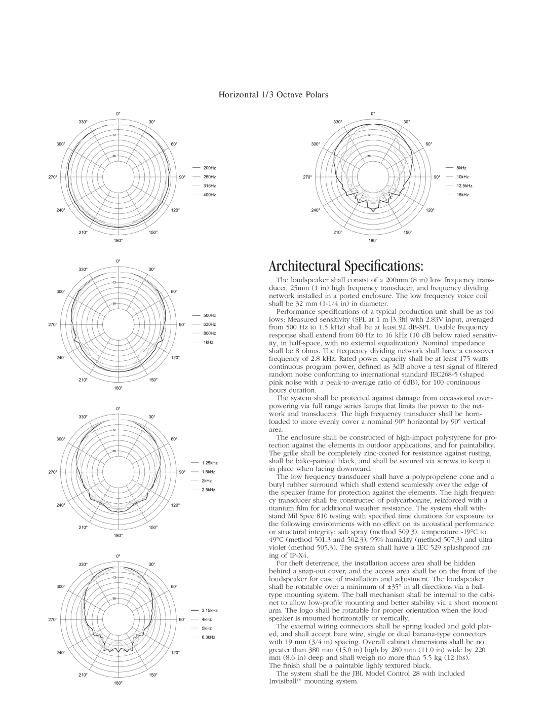 JBL Professional Control 28 specifications Architectural Speciﬁcations 