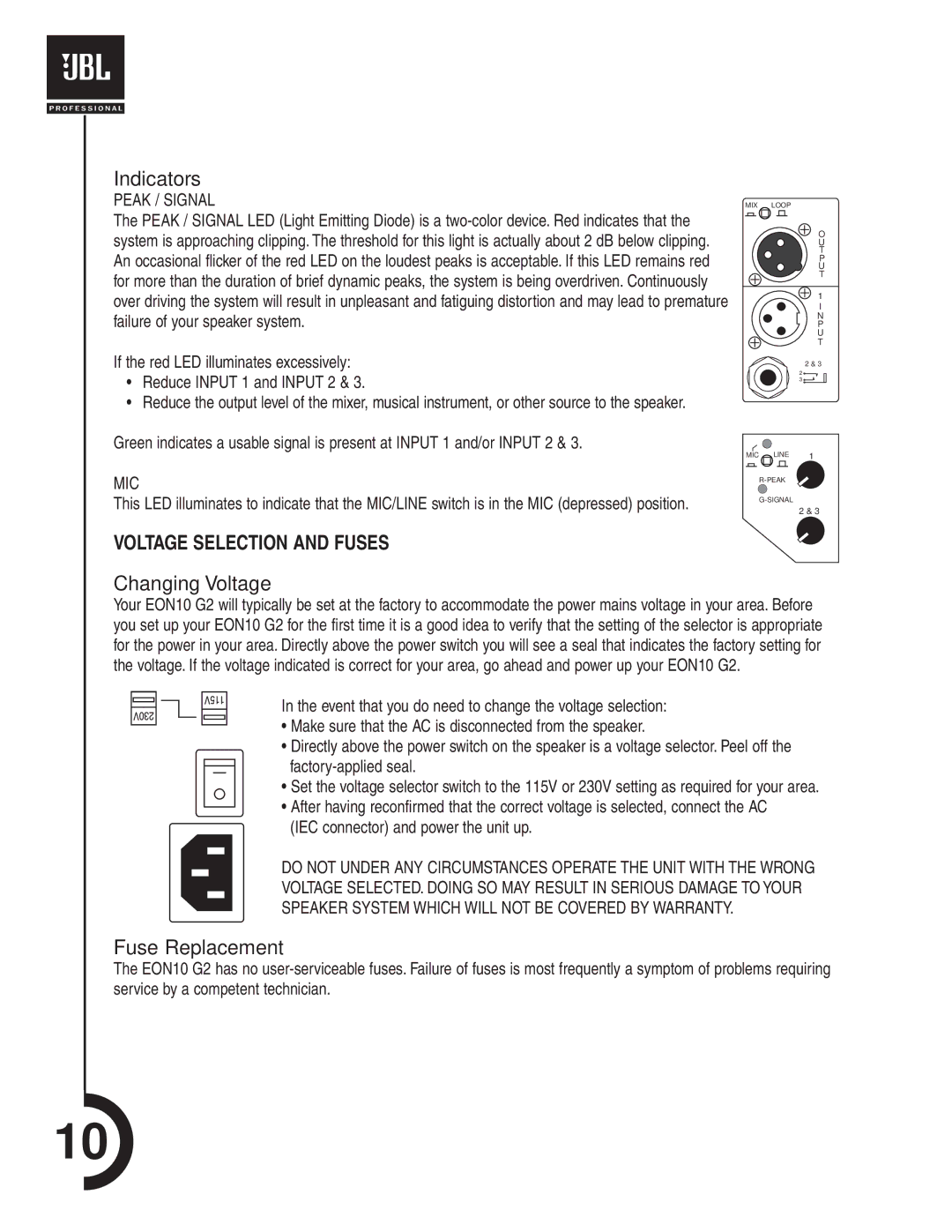 JBL Professional G2 manual Indicators 