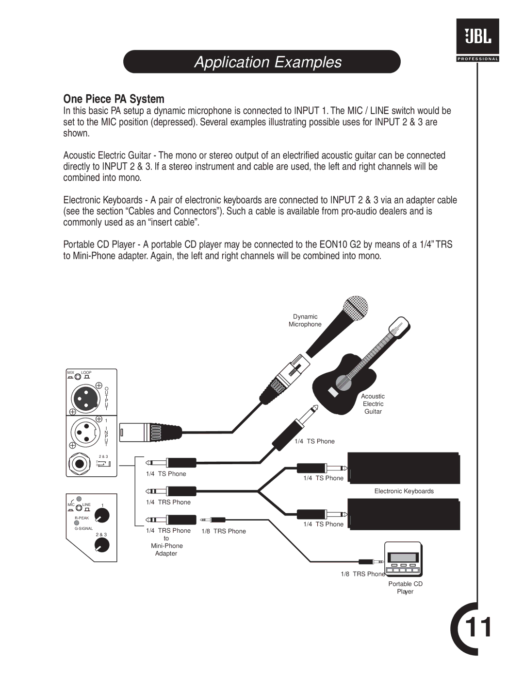 JBL Professional G2 manual Application Examples, One Piece PA System 