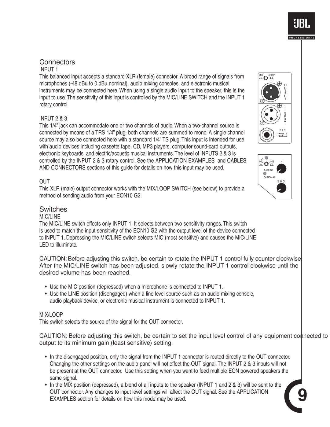 JBL Professional G2 manual Connectors 