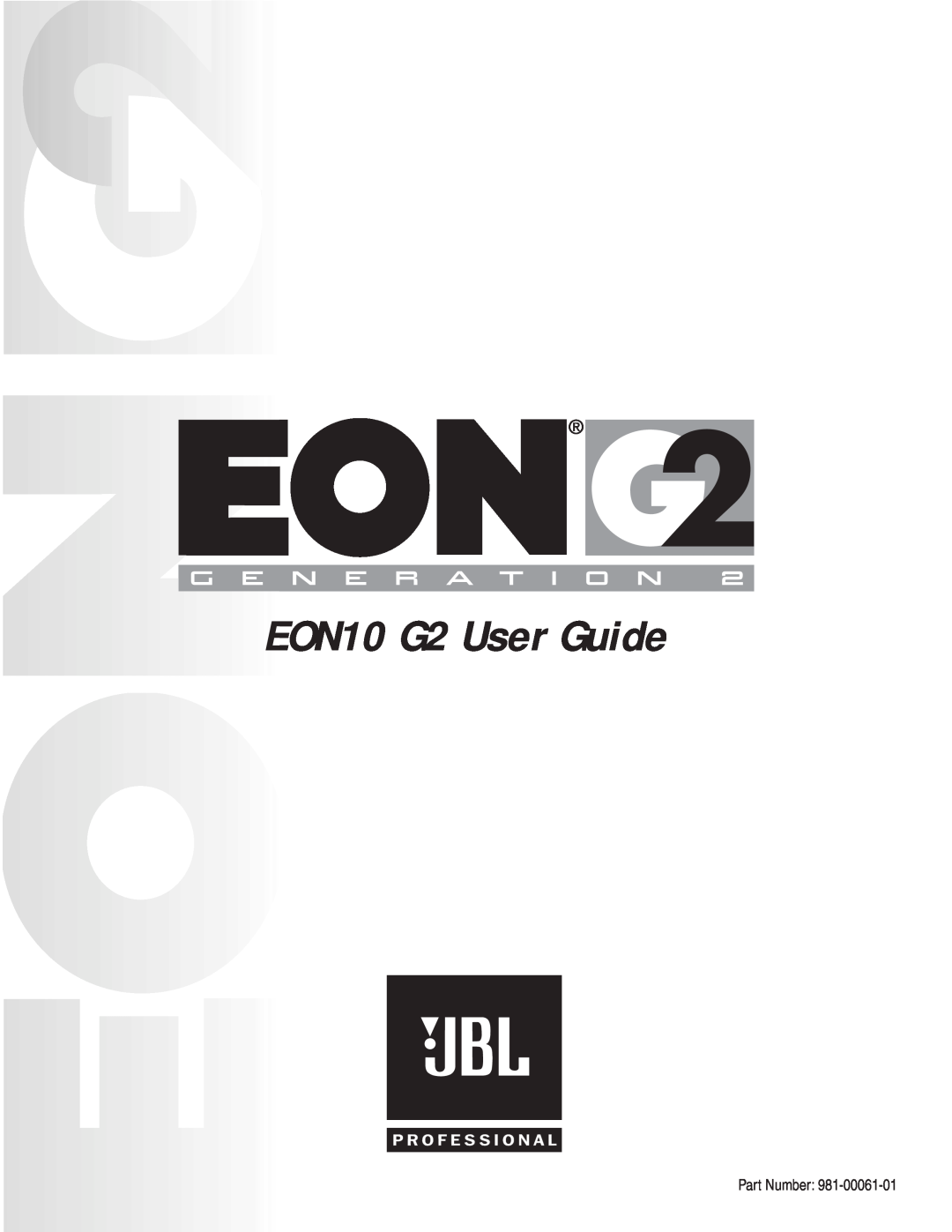 JBL Professional manual EON10 G2 User Guide, Part Number 