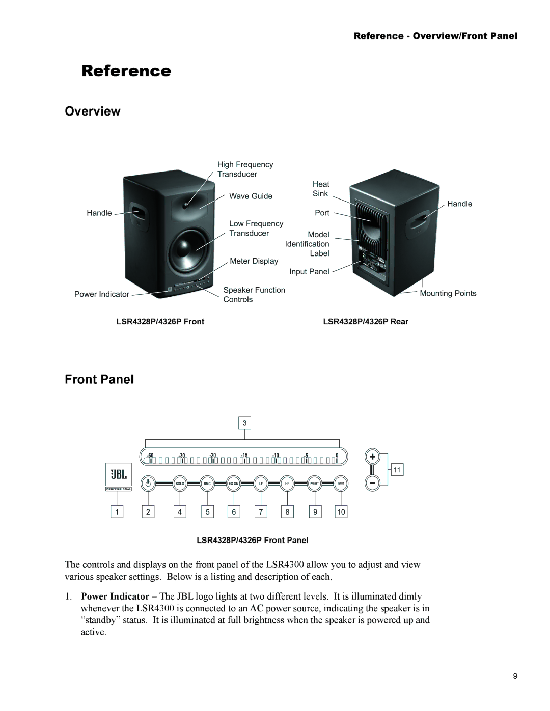 JBL Professional LSR4326P, LSR4328P owner manual Reference, Overview, Front Panel 