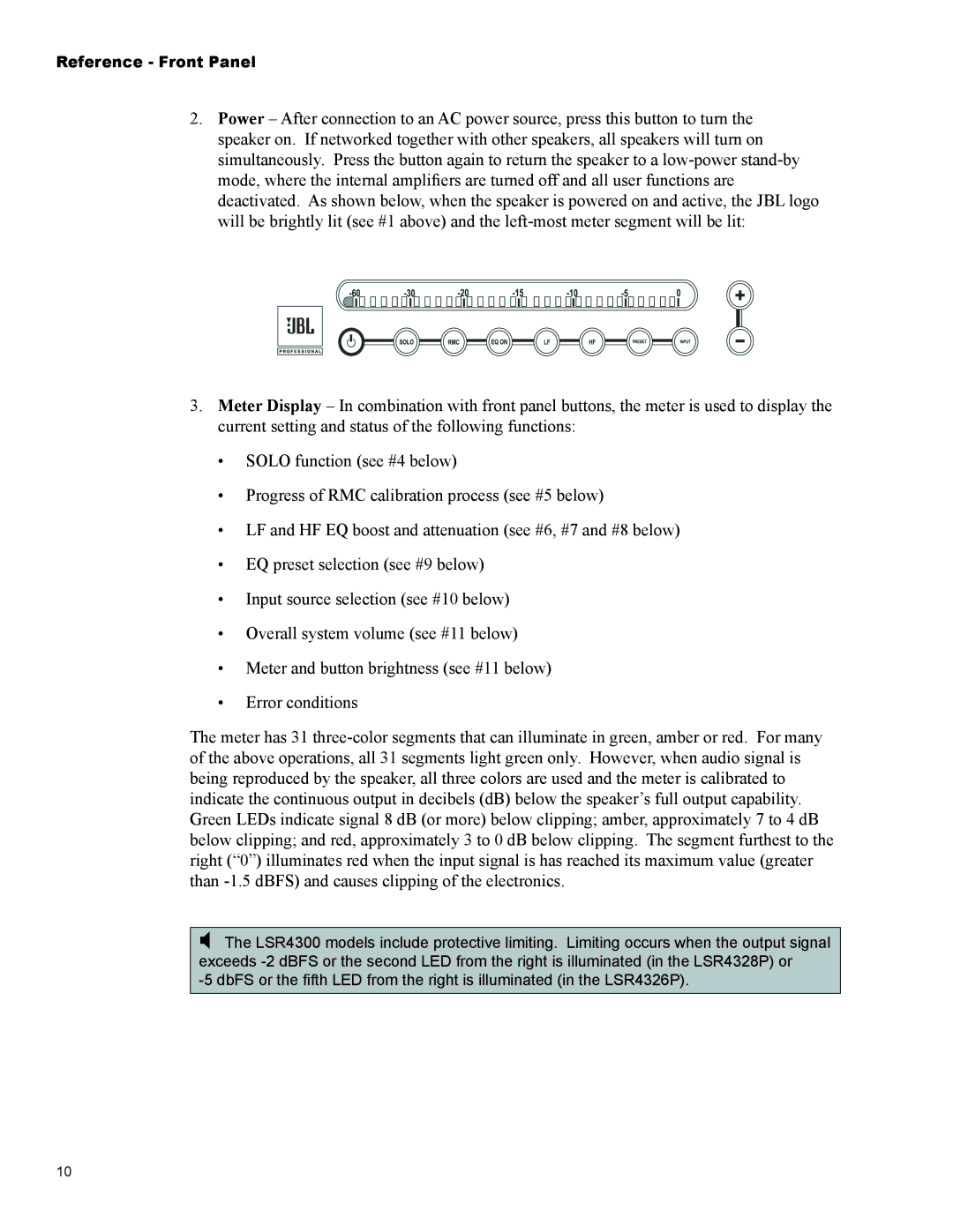 JBL Professional LSR4328P, LSR4326P owner manual Reference Front Panel 