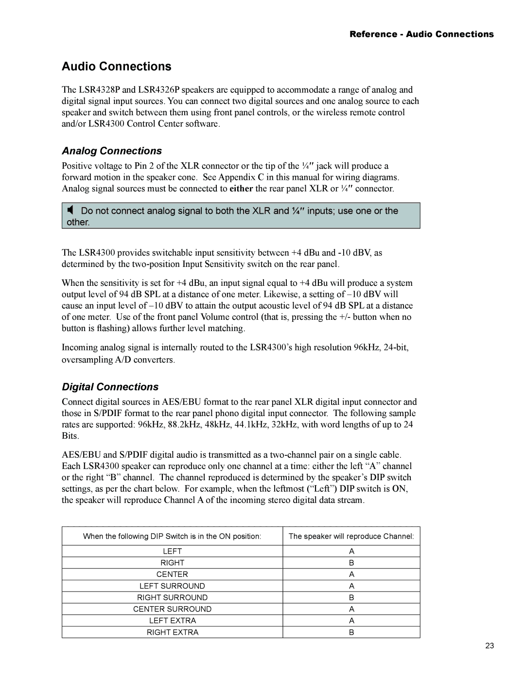 JBL Professional LSR4326P, LSR4328P owner manual Audio Connections, Analog Connections 