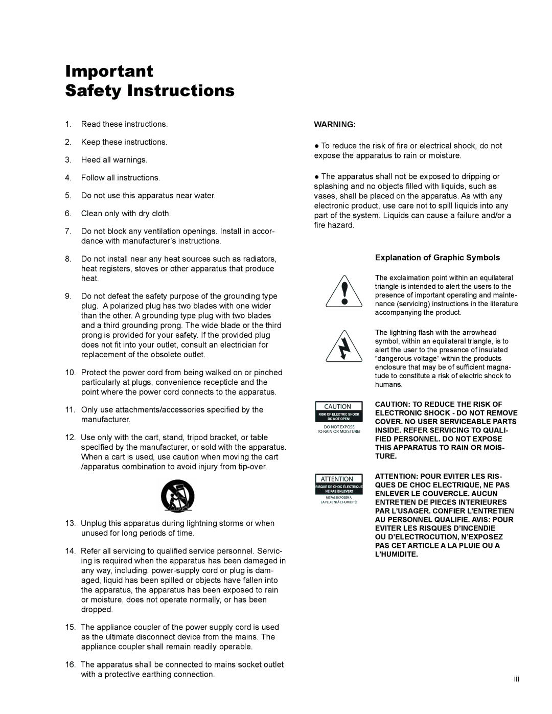 JBL Professional LSR4326P, LSR4328P owner manual Safety Instructions, Explanation of Graphic Symbols 