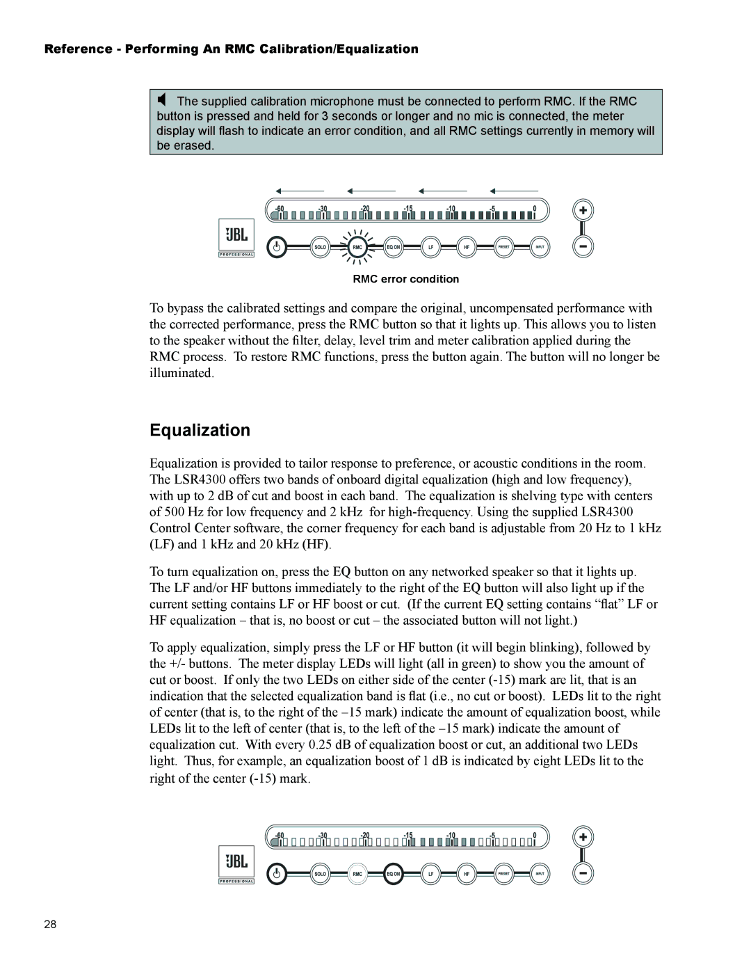 JBL Professional LSR4328P, LSR4326P owner manual Reference Performing An RMC Calibration/Equalization 