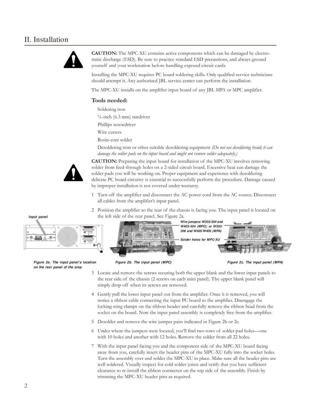 JBL Professional MPC-XU owner manual II. Installation, Tools needed 