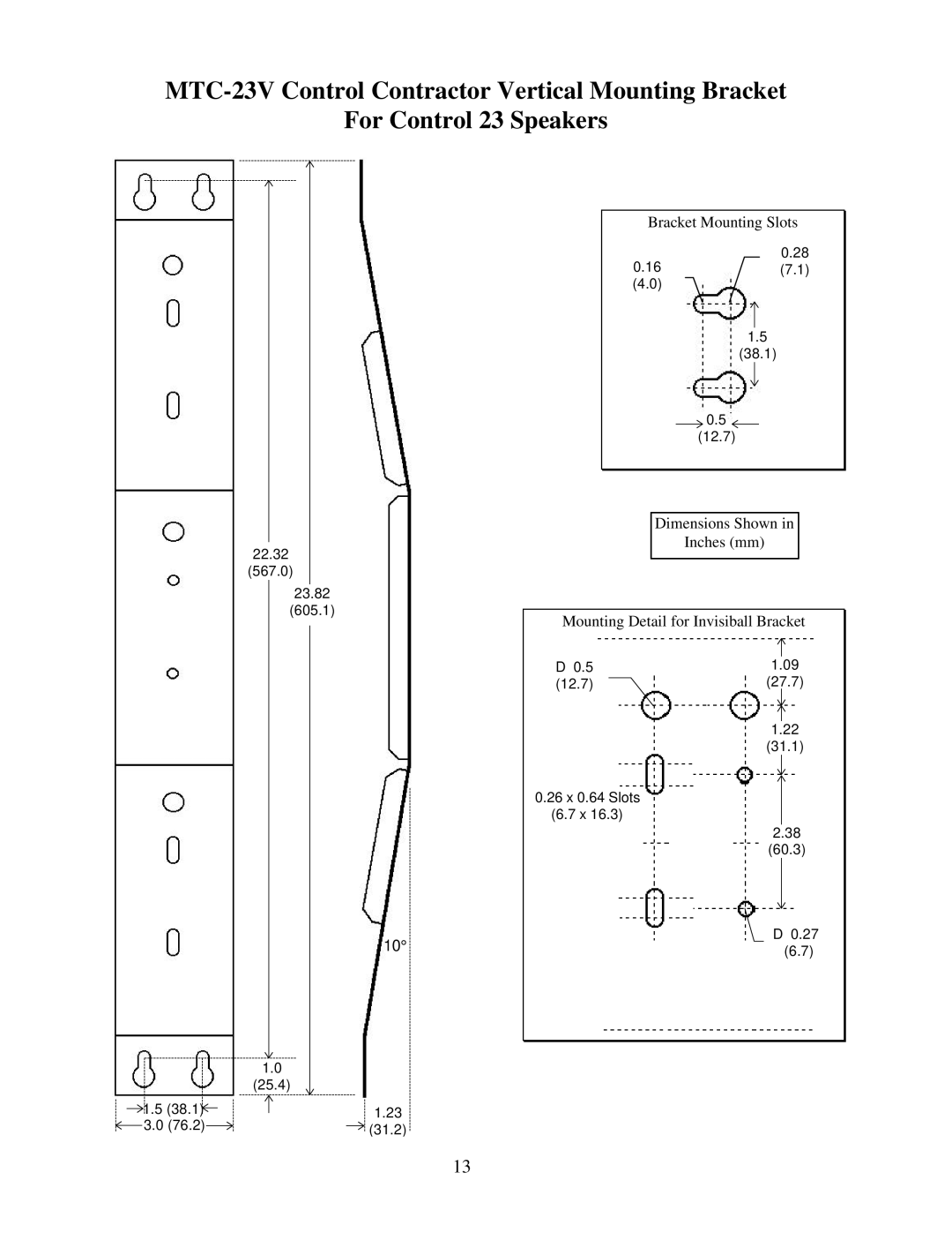 JBL Professional MTC-23V manual Bracket Mounting Slots 