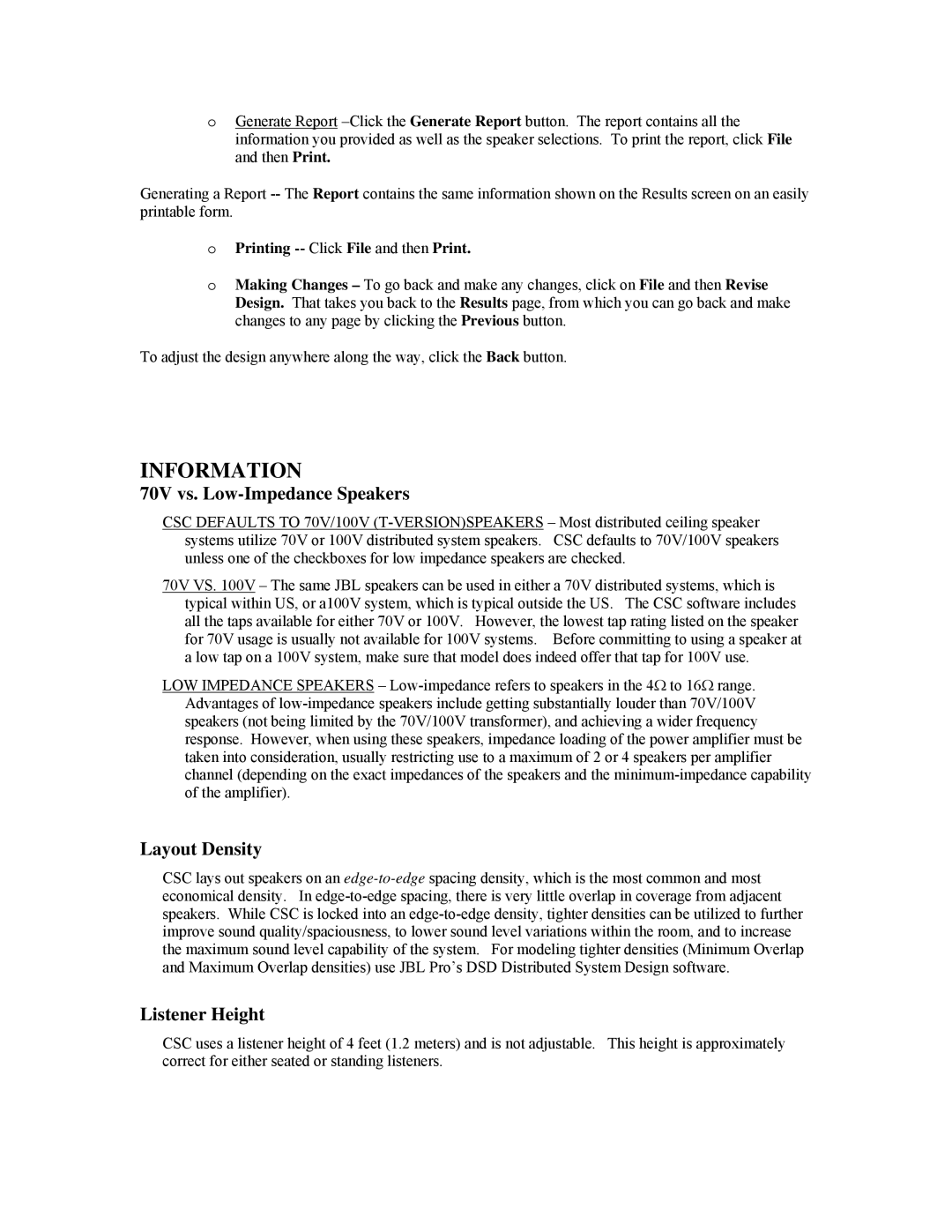 JBL Professional manual Information, 70V vs. Low-Impedance Speakers, Layout Density, Listener Height 