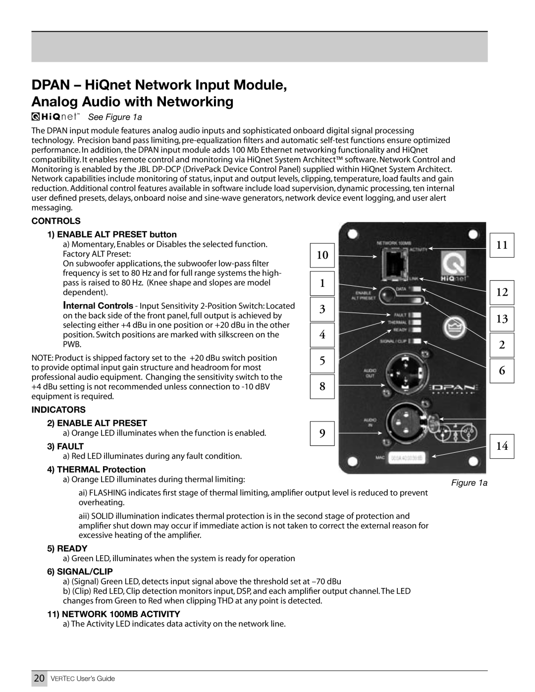 JBL Professional VT4881ADP-AN, VT4887ADP Enable ALT Preset button, Indicators Enable ALT Preset, Thermal Protection, Ready 