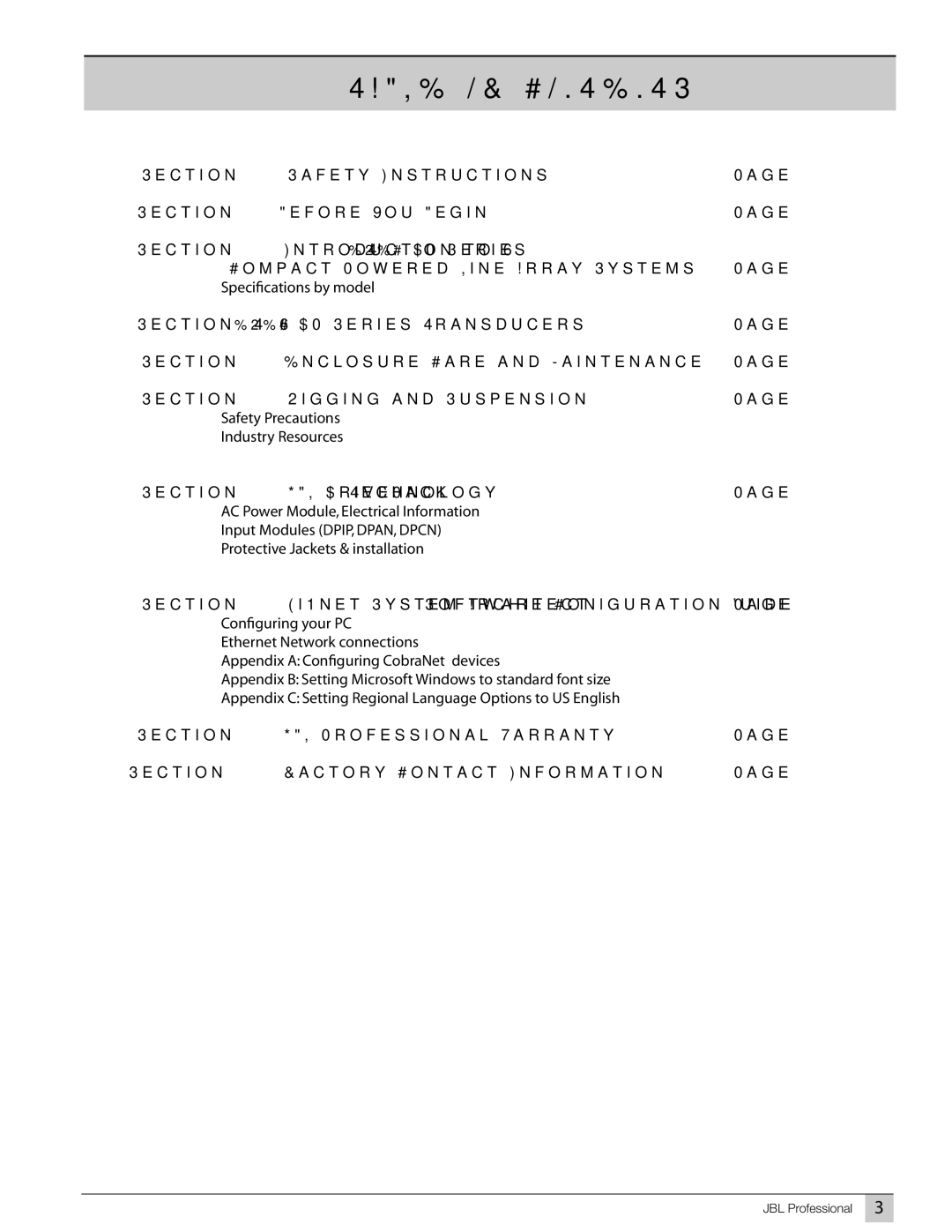 JBL Professional VT4881ADP-CN, VT4887ADP-CN, VT4887ADP-AN, DP SERIES, VT4881ADP-AN manual Table of Contents 