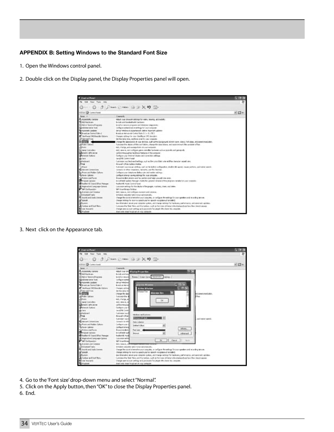 JBL Professional VT4881ADP-AN, VT4887ADP-CN, VT4887ADP-AN, VT4881ADP-CN Appendix B Setting Windows to the Standard Font Size 