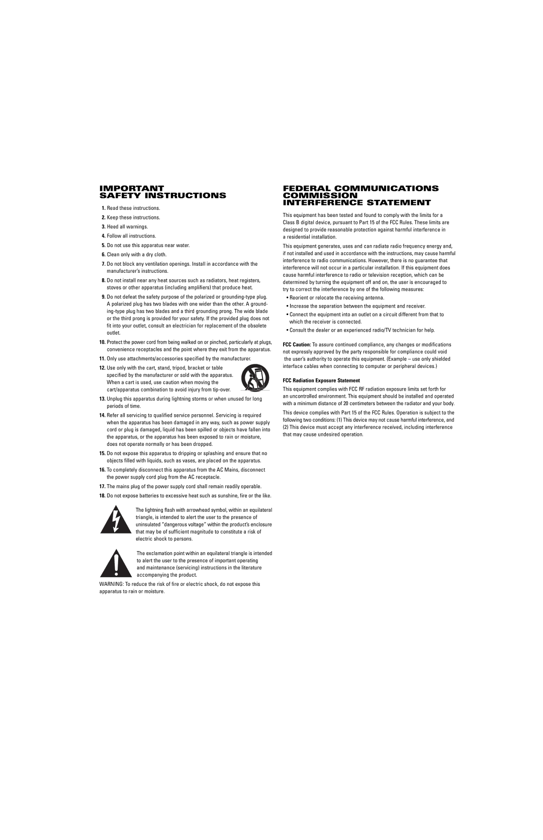 JBL Professional WEM-1 manual Safety Instructions, Federal Communications Commission Interference Statement 