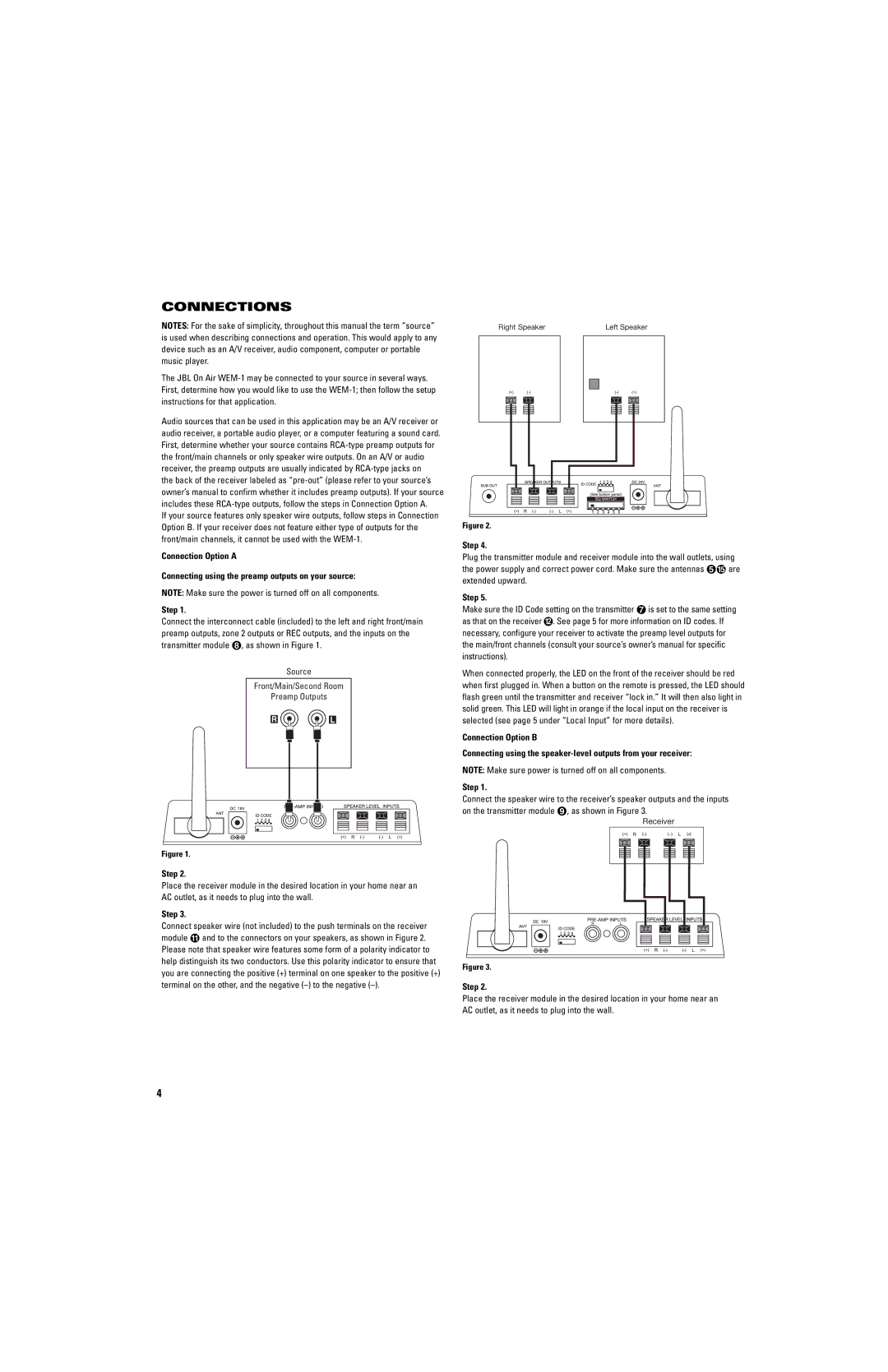 JBL Professional WEM-1 manual Connections, Connection Option a, Step 