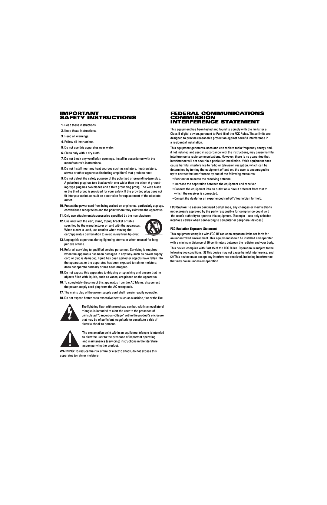 JBL Professional WEM-1 manual Safety Instructions, FCC Radiation Exposure Statement 