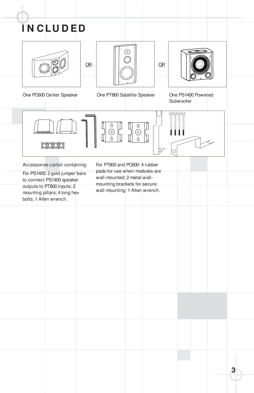 JBL PS1400 specifications C L U D E D 