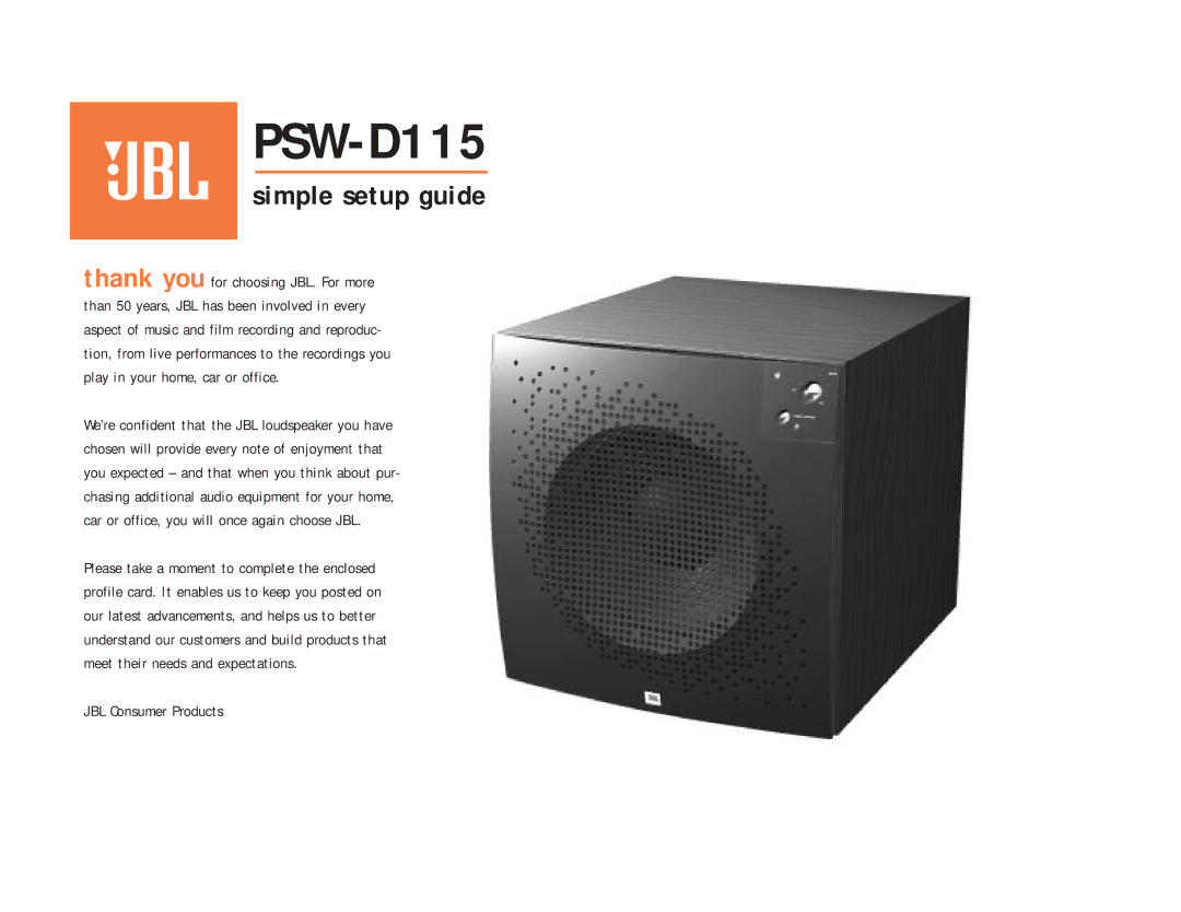 JBL PSW-D115 setup guide 