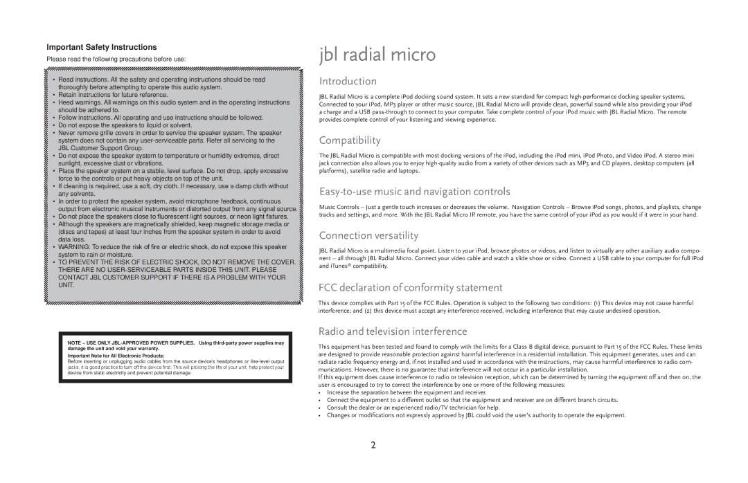 JBL manual Jbl radial micro 