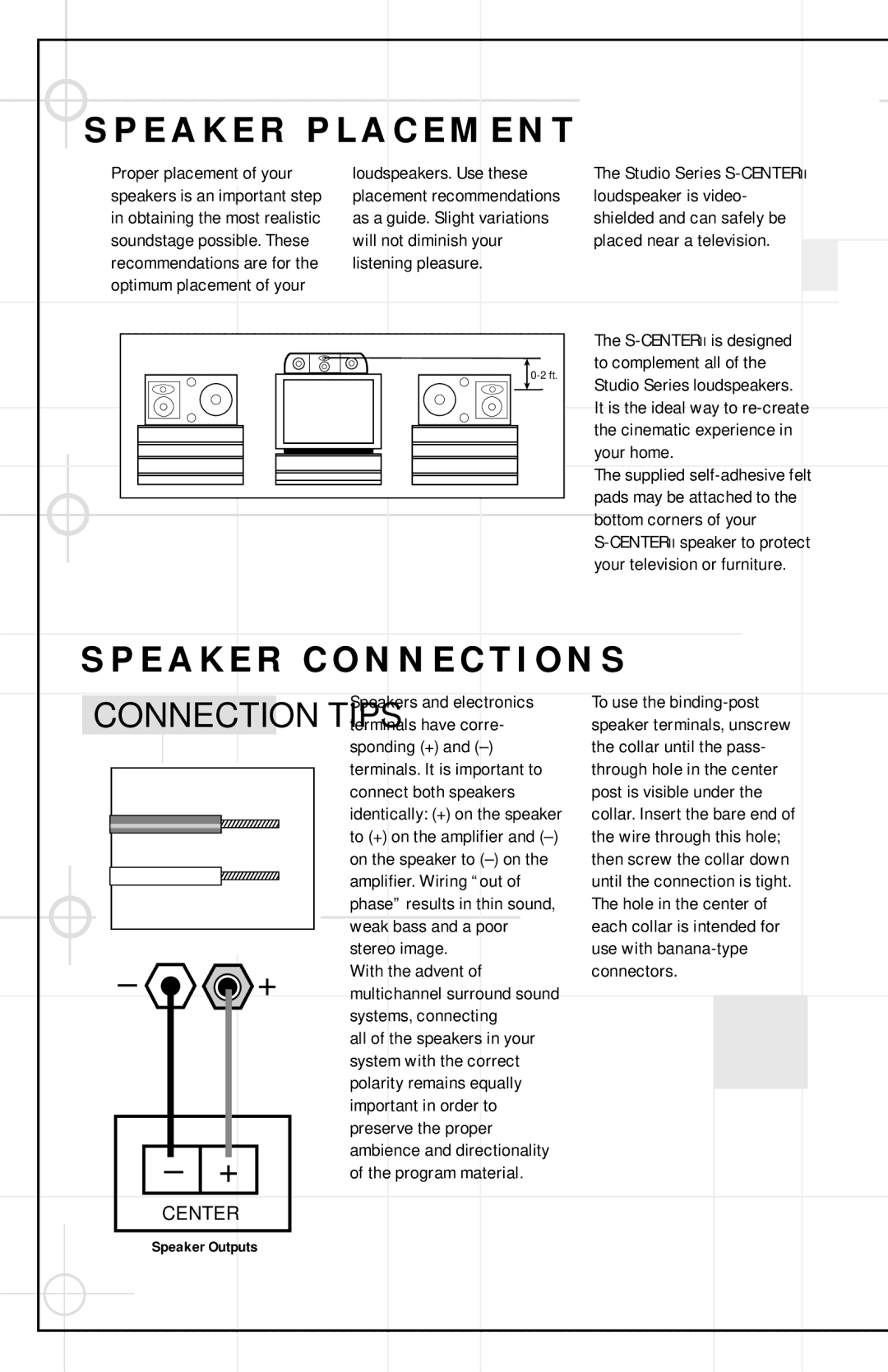 JBL S-CENTERII specifications E a K E R P L a C E M E N T, E a K E R C O N N E C T I O N S 