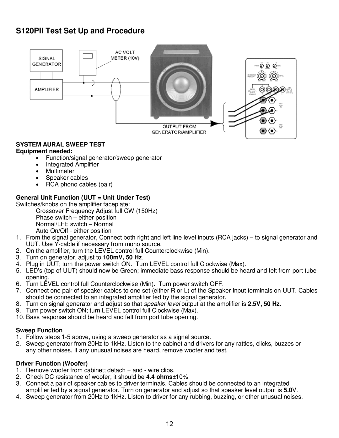 JBL service manual S120PII Test Set Up and Procedure 