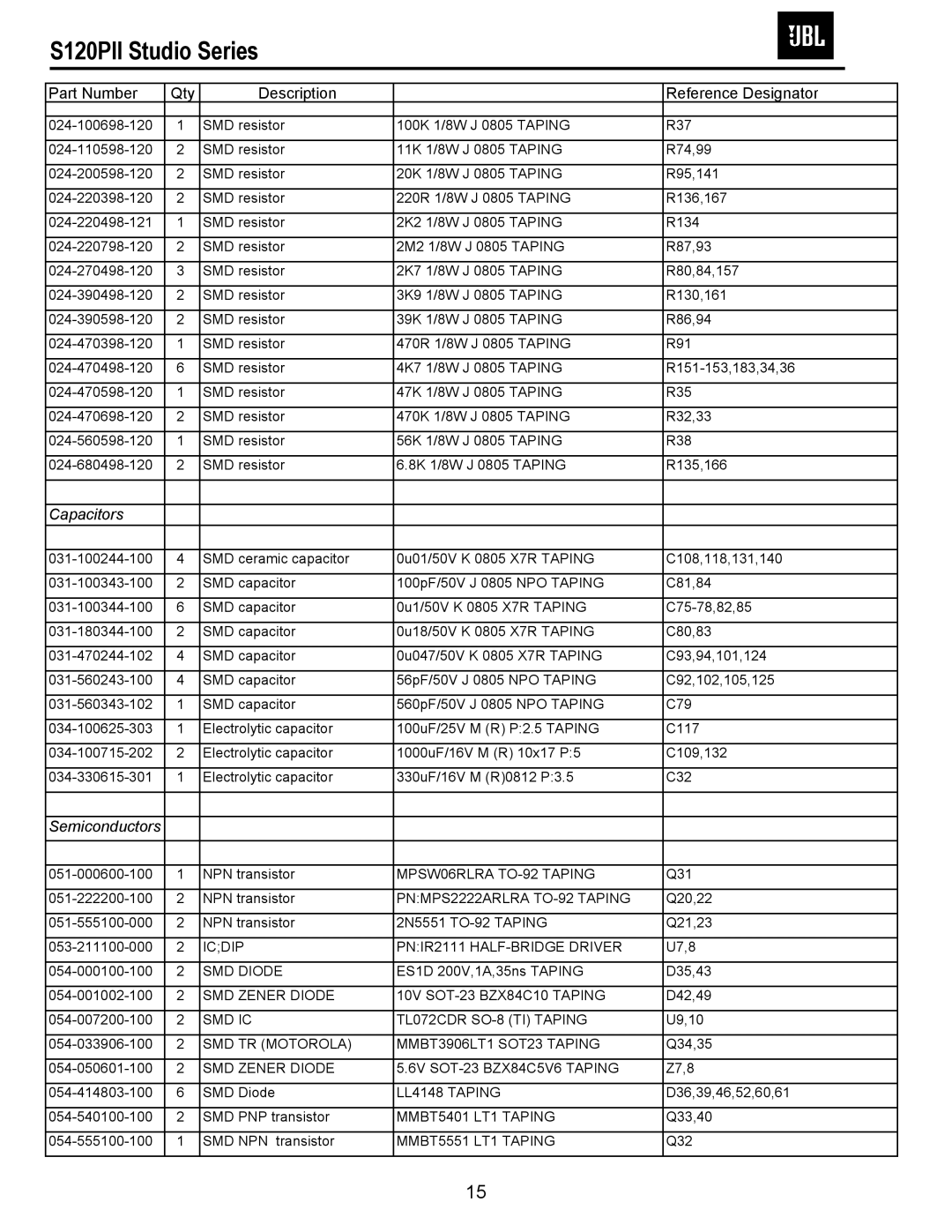 JBL S120PII service manual PNMPS2222ARLRA TO-92 Taping, Icdip PNIR2111 HALF-BRIDGE Driver, SMD IC TL072CDR SO-8 TI Taping 