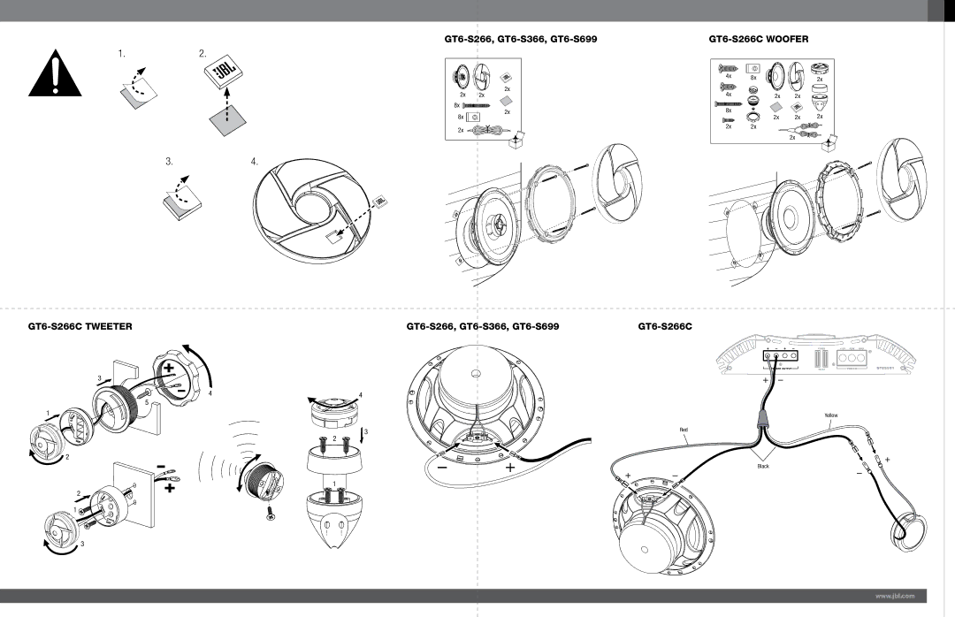 JBL S366GT6, S266GT6 installation manual GT6-S266, GT6-S366, GT6-S699 GT6-S266C 