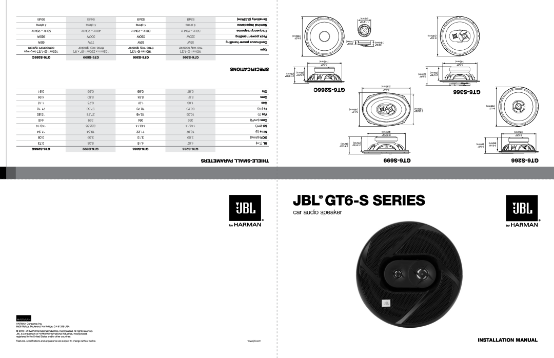 JBL S266GT6 installation manual S266C-GT6, S366-GT6, S699-GT6, S266-GT6, JBL GT6-S Series, car audio speaker, aamr, eert 