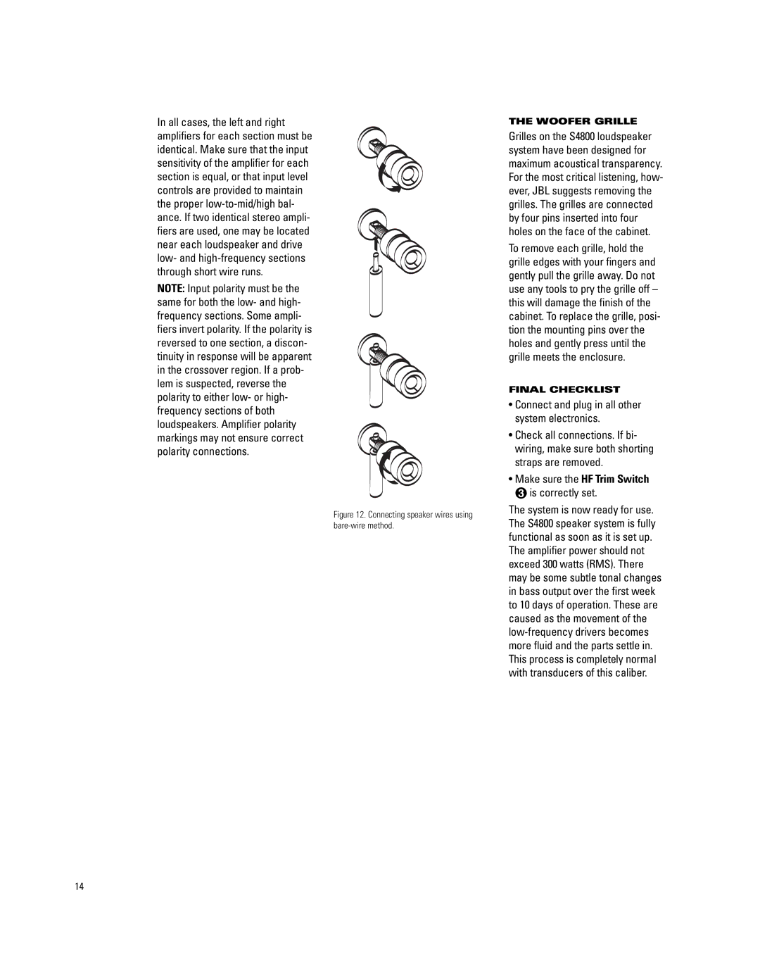 JBL S4800 manual Woofer Grille, Final Checklist 