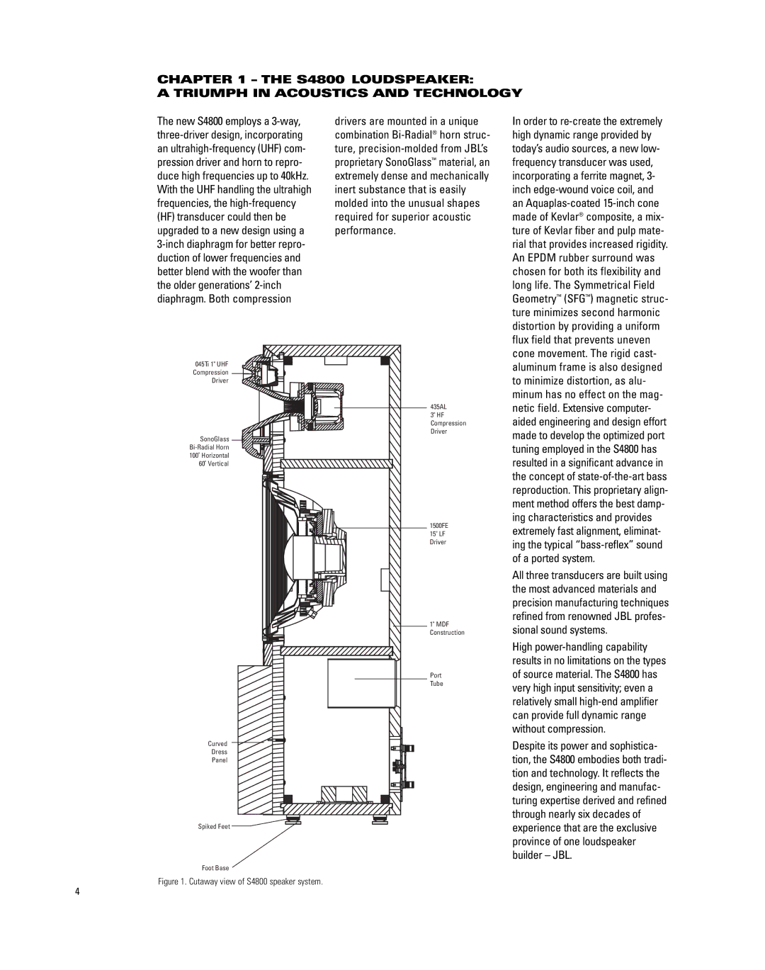 JBL manual S4800 Loudspeaker Triumph in Acoustics and Technology, Cutaway view of S4800 speaker system 