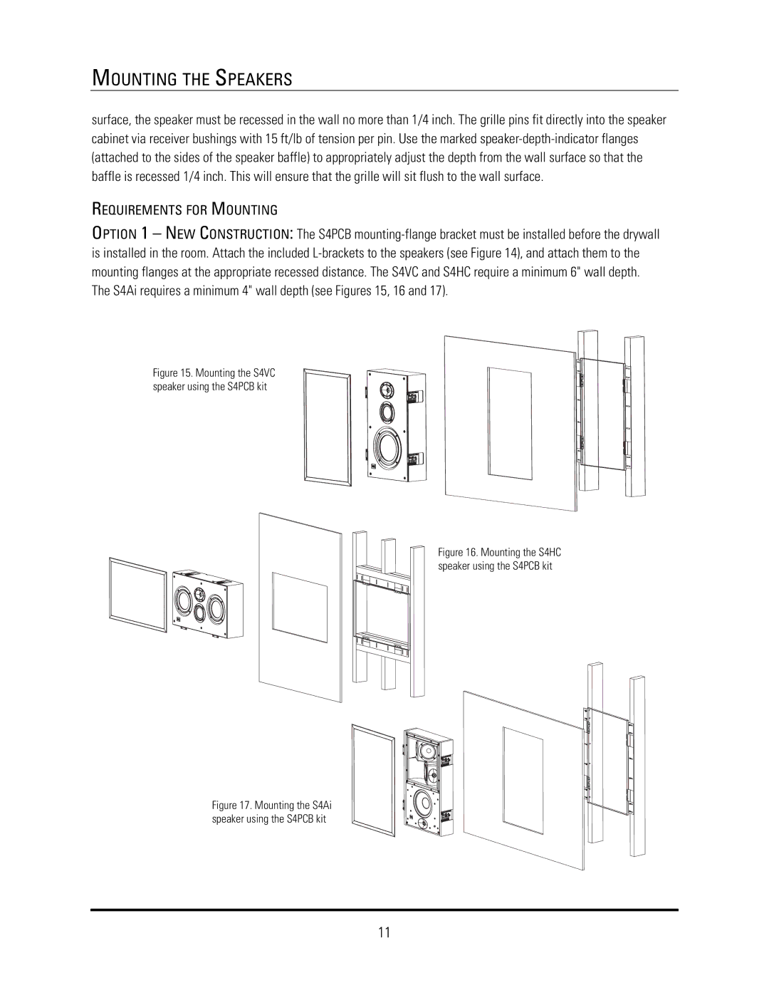 JBL S4HC, S4Ai manual Requirements for Mounting, Mounting the S4VC speaker using the S4PCB kit 