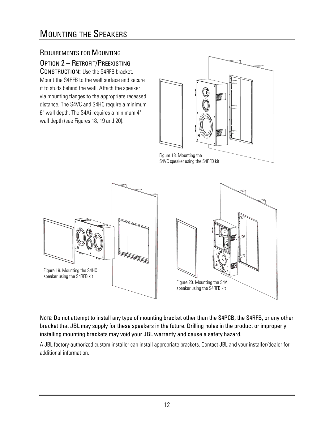 JBL S4HC, S4Ai manual Mounting S4VC speaker using the S4RFB kit 