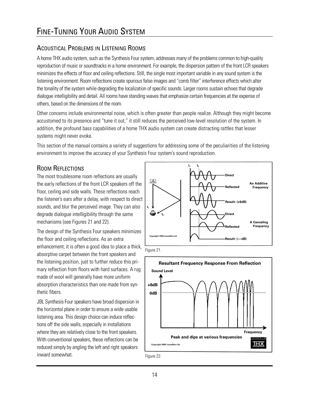 JBL S4VC, S4HC, S4Ai manual FINE-TUNING Your Audio System, Acoustical Problems in Listening Rooms, Room Reflections 