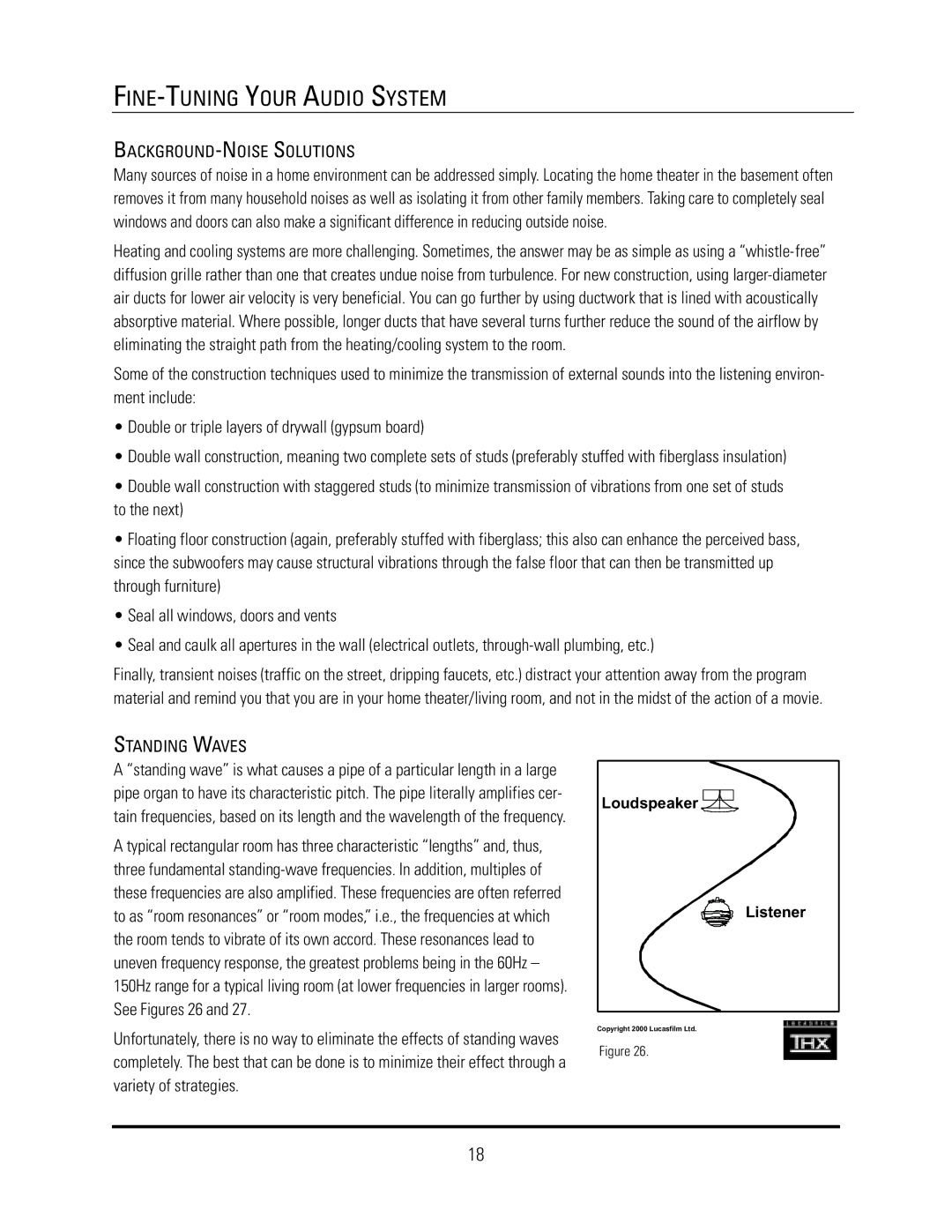 JBL S4HC, S4Ai, S4VC manual BACKGROUND-NOISE Solutions, Standing Waves 