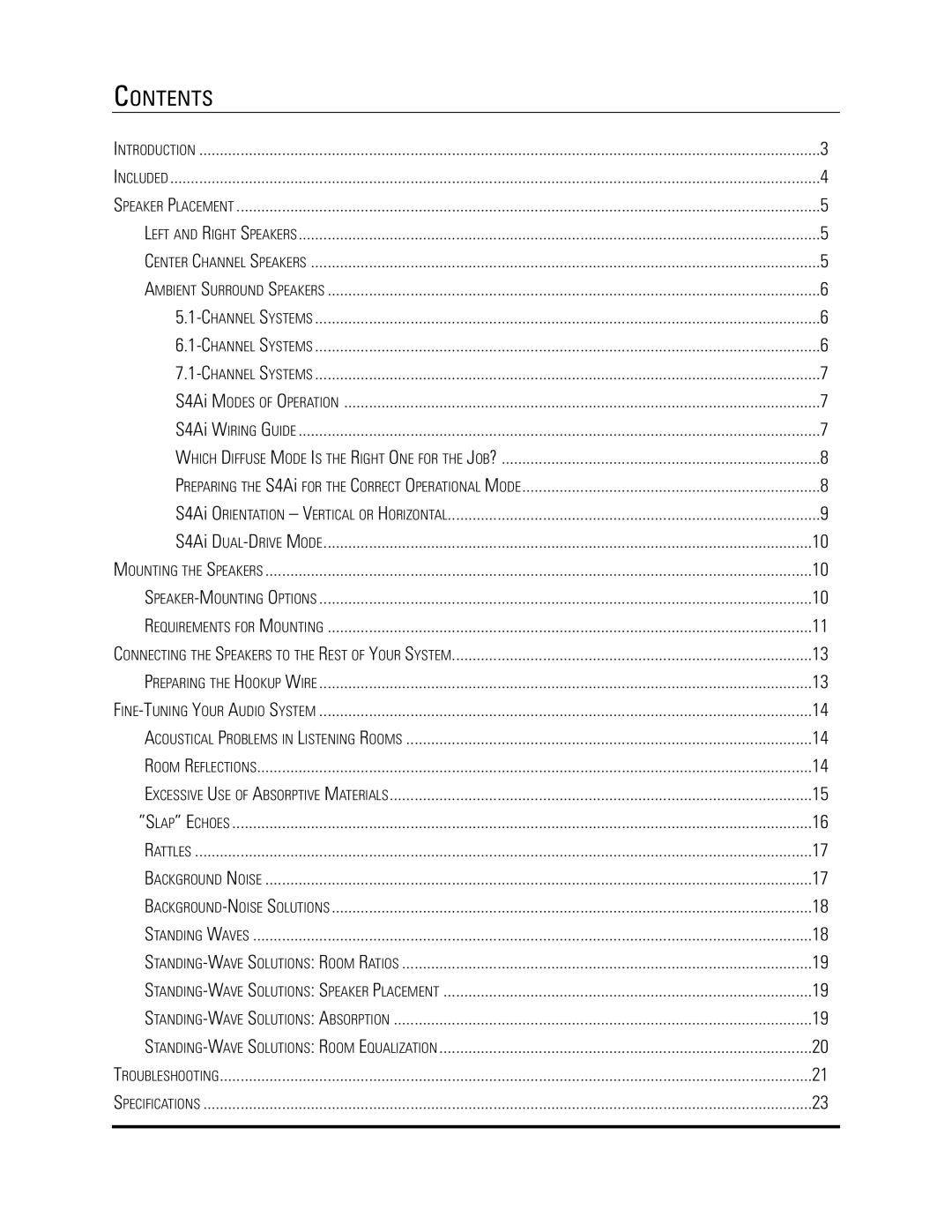 JBL S4VC, S4HC, S4Ai manual Contents 