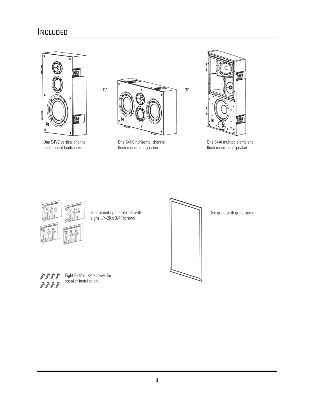 JBL S4Ai, S4HC, S4VC manual Included 