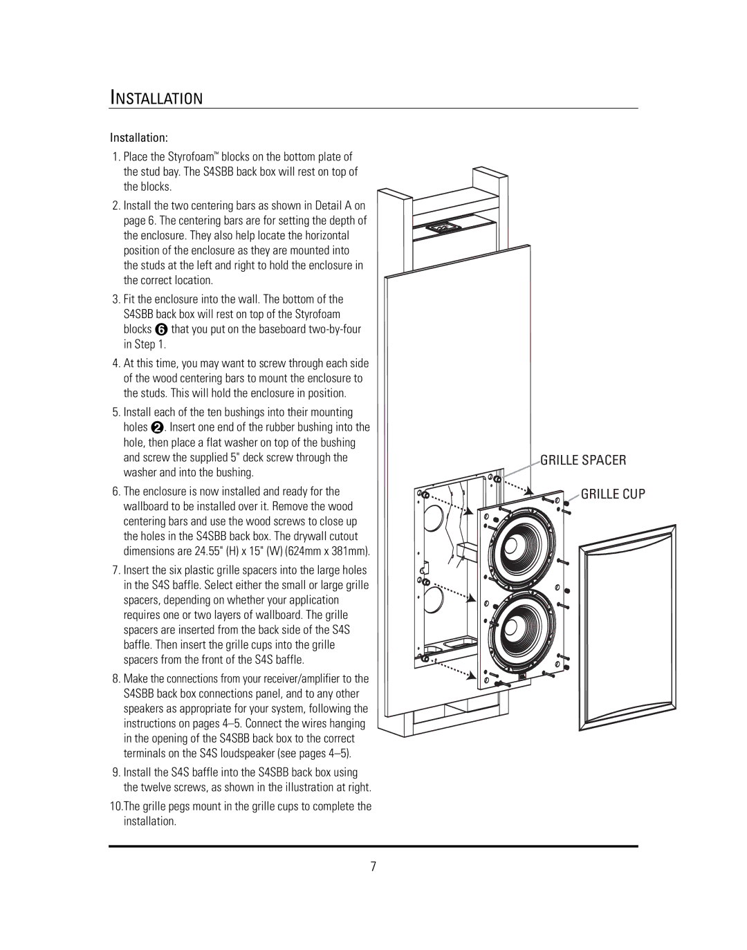 JBL S4S manual Grille Spacer Grille CUP 